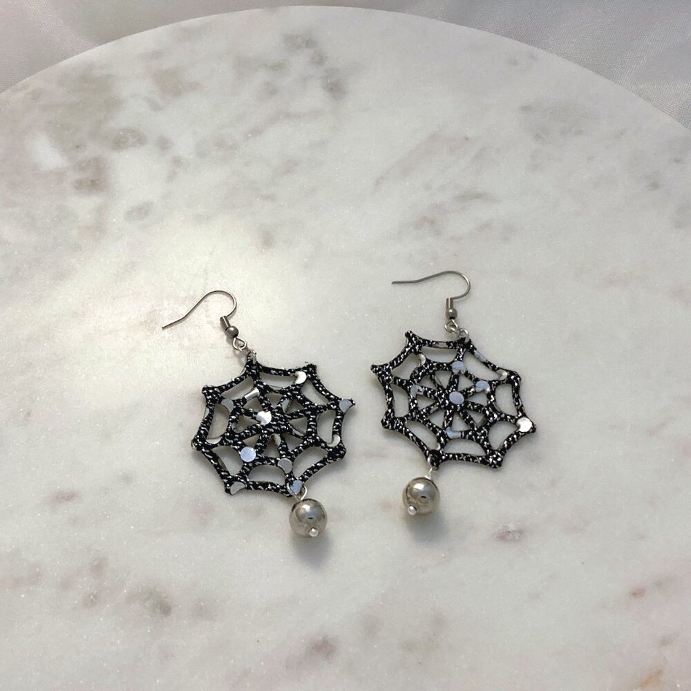 Handmade Upcycled Cobweb Dangle Earrings